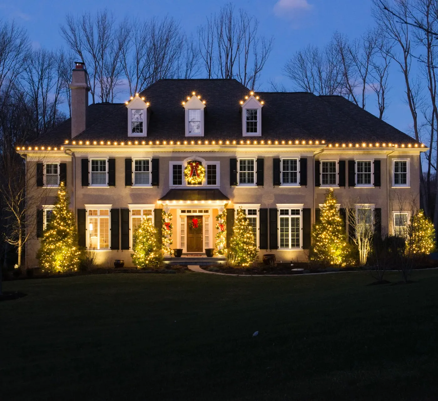 Home lit with professionally installed holiday lights